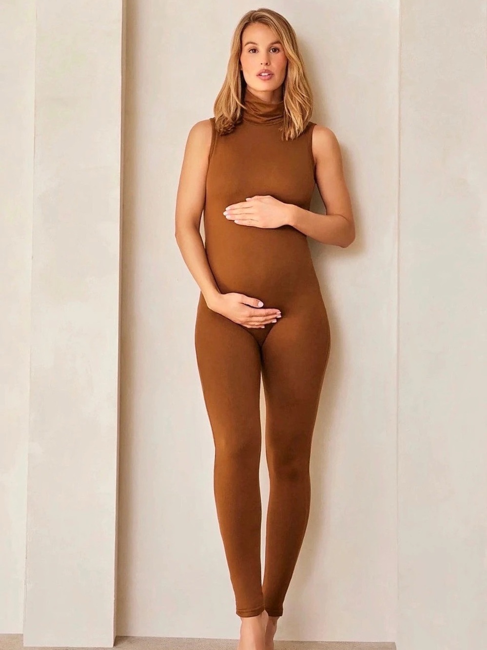 BUMPSUIT maternity 'Stevie' Mock Neck Sleeveless Catsuit Brown